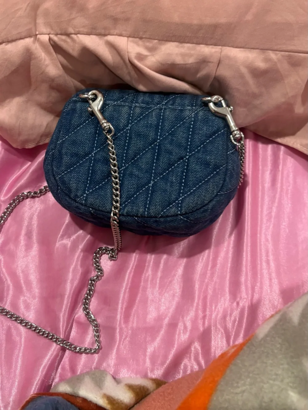 Coach Denim Quilted Crossbody with Silver Chain